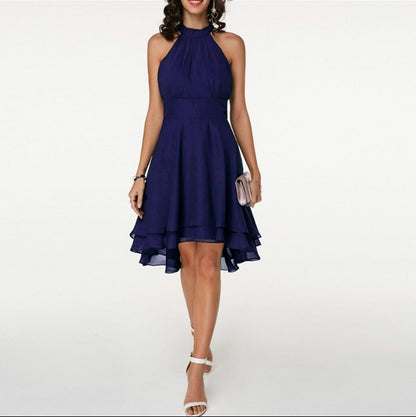 Chiffon Halter Tiered Midi Dress