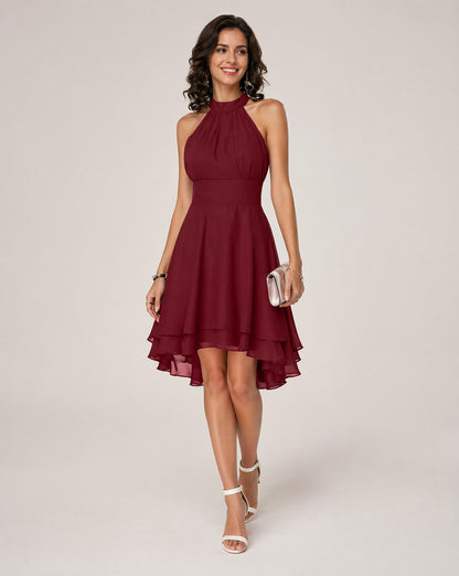 Chiffon Halter Tiered Midi Dress