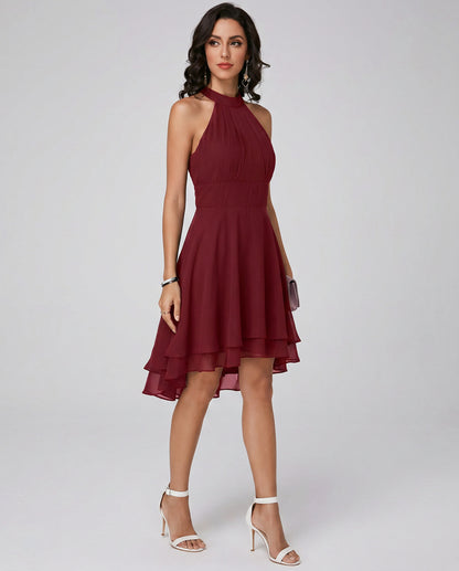 Chiffon Halter Tiered Midi Dress