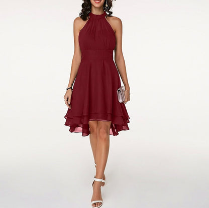 Chiffon Halter Tiered Midi Dress