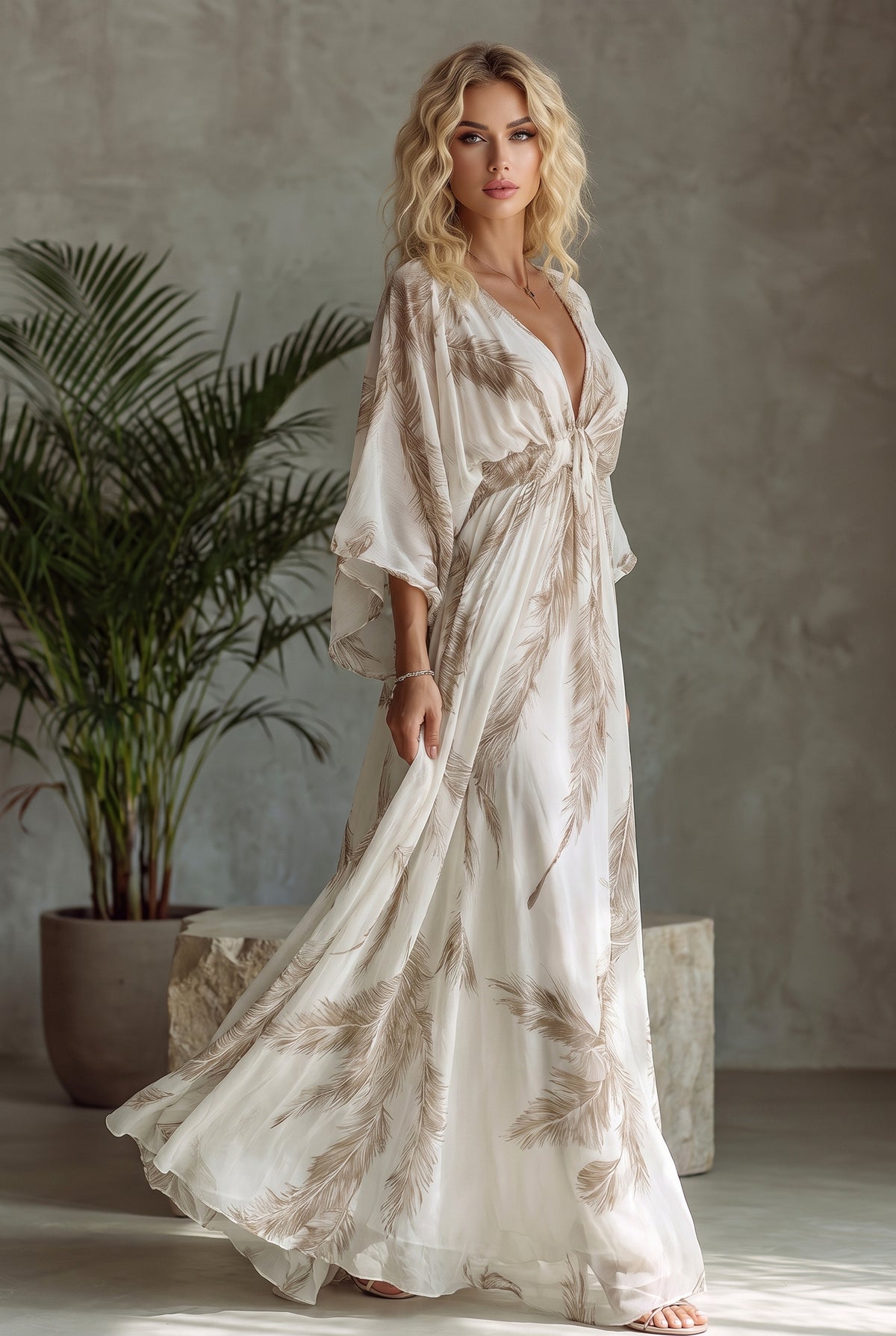 Chiffon Kimono Sleeve Maxi Dress