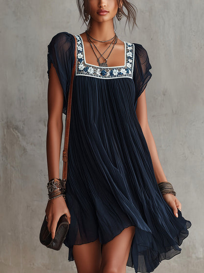 Chiffon Pleated Babydoll Mini Dress
