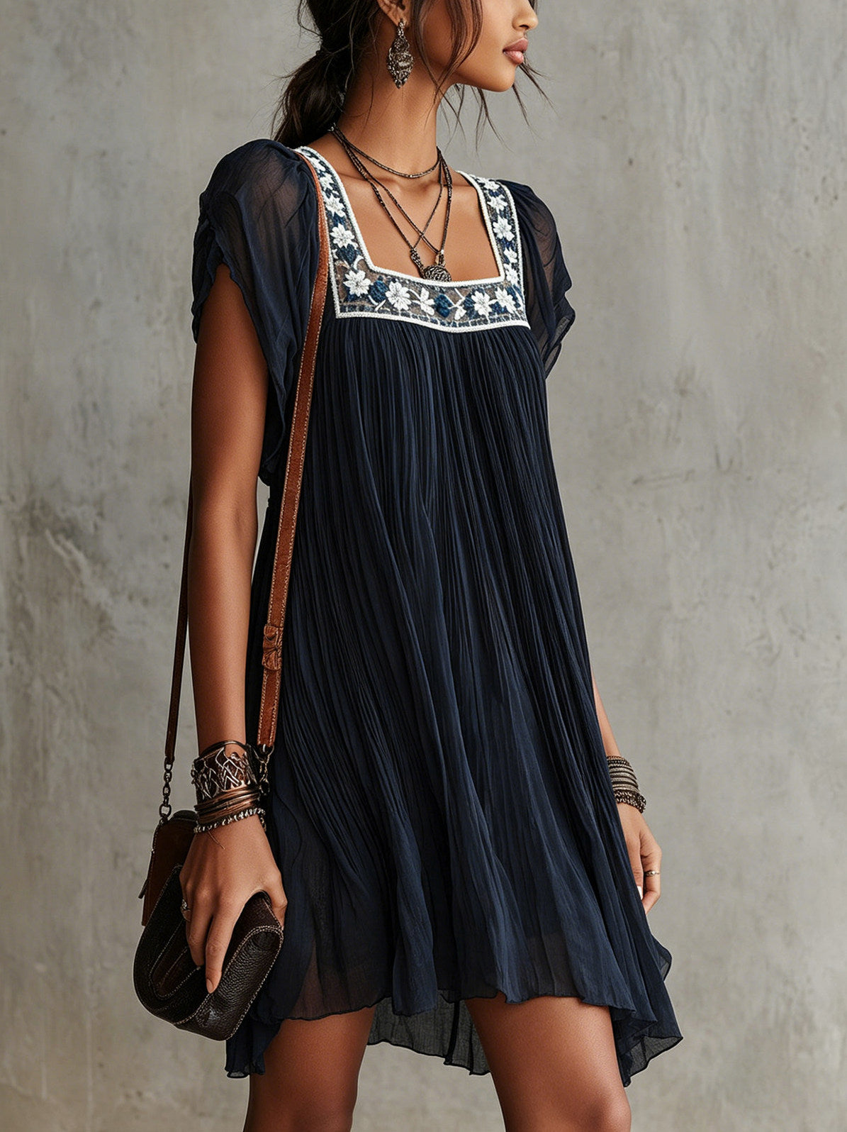 Chiffon Pleated Babydoll Mini Dress