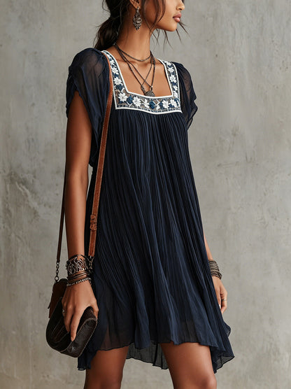 Chiffon Pleated Babydoll Mini Dress