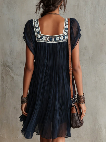 Chiffon Pleated Babydoll Mini Dress