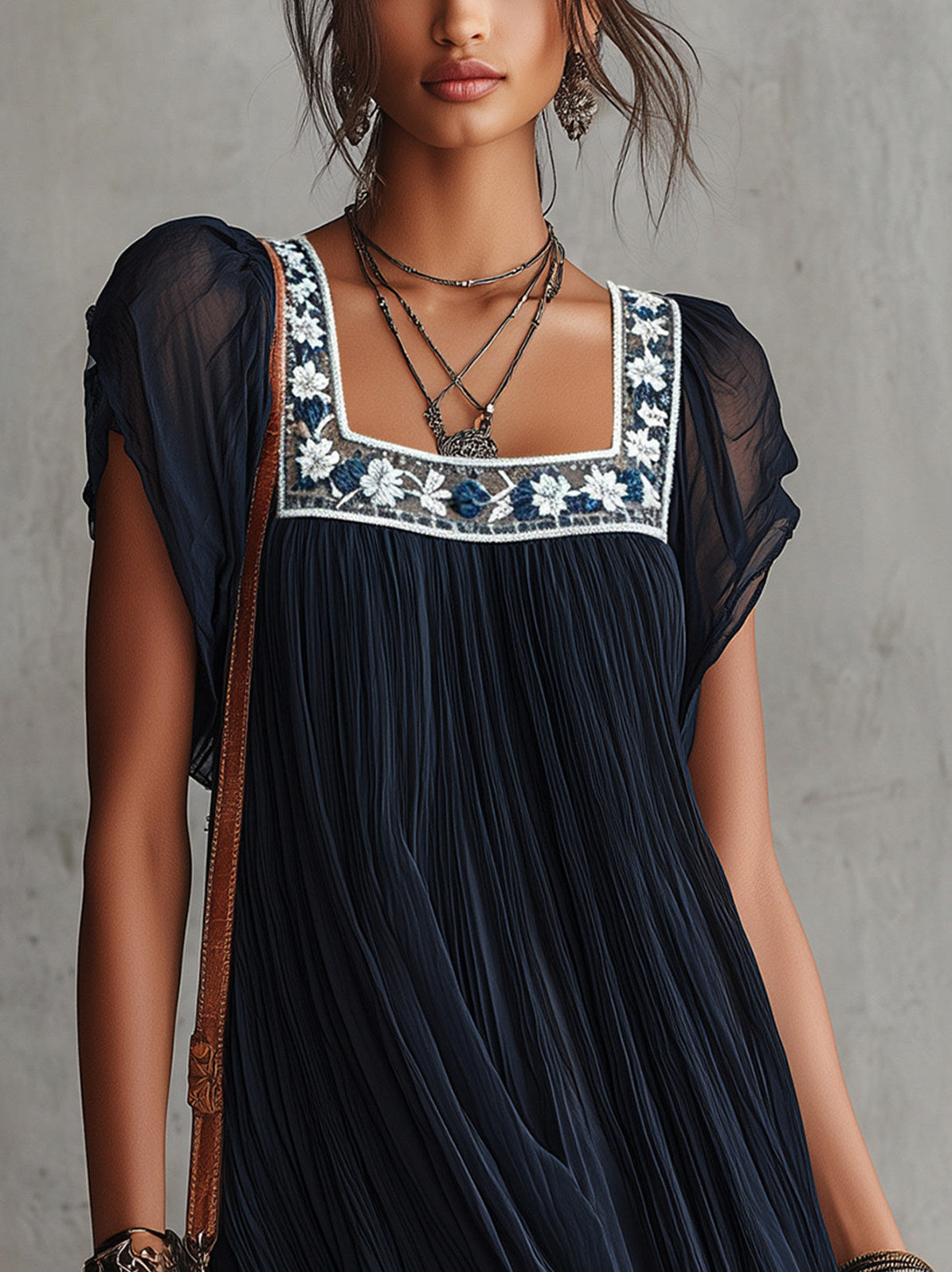 Chiffon Pleated Babydoll Mini Dress