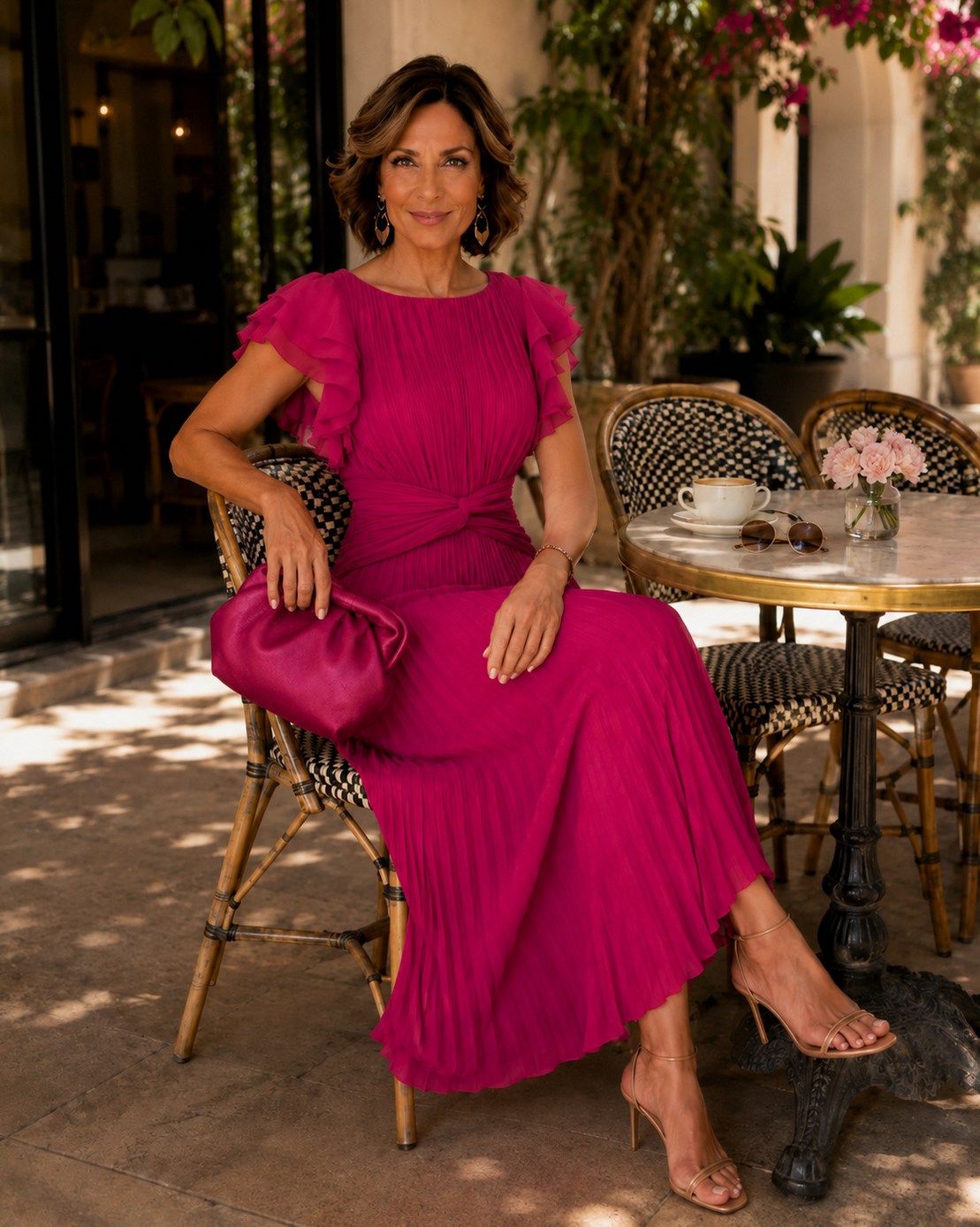Chiffon Pleated Ruffle Maxi Dress