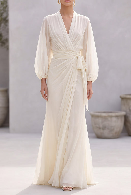 Chiffon Pleated Tie Waist Maxi Dress
