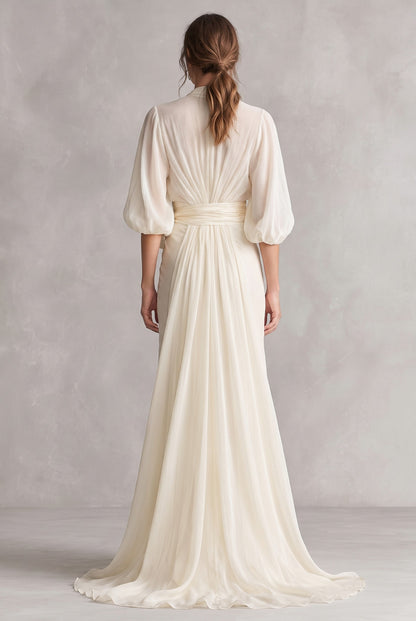 Chiffon Pleated Tie Waist Maxi Dress