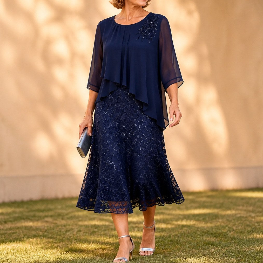 Chiffon Pleated Tiered Midi Dress