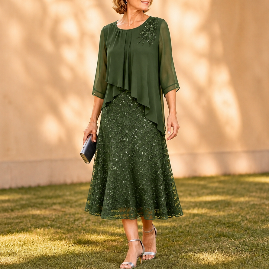 Chiffon Pleated Tiered Midi Dress
