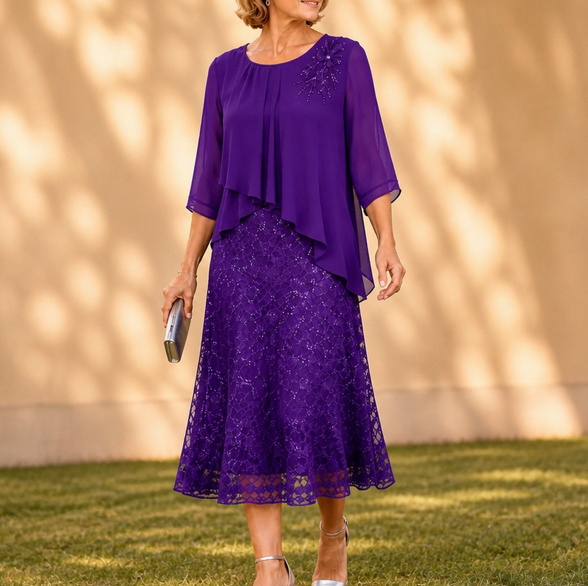 Chiffon Pleated Tiered Midi Dress