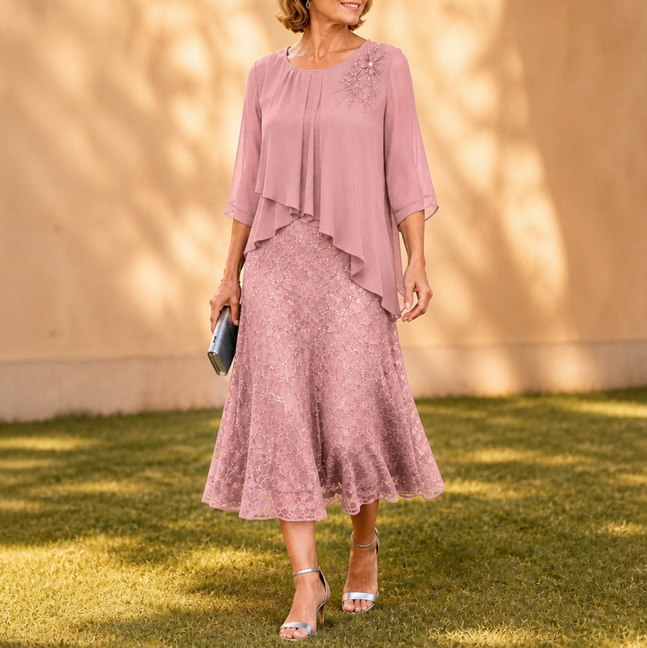Chiffon Pleated Tiered Midi Dress