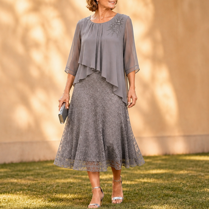 Chiffon Pleated Tiered Midi Dress