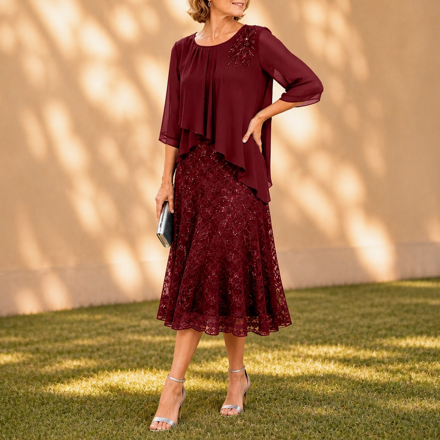 Chiffon Pleated Tiered Midi Dress