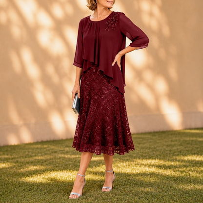 Chiffon Pleated Tiered Midi Dress