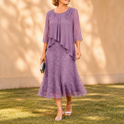 Chiffon Pleated Tiered Midi Dress