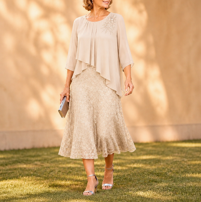 Chiffon Pleated Tiered Midi Dress