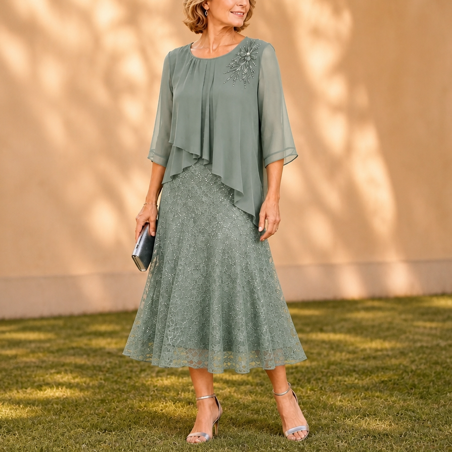 Chiffon Pleated Tiered Midi Dress