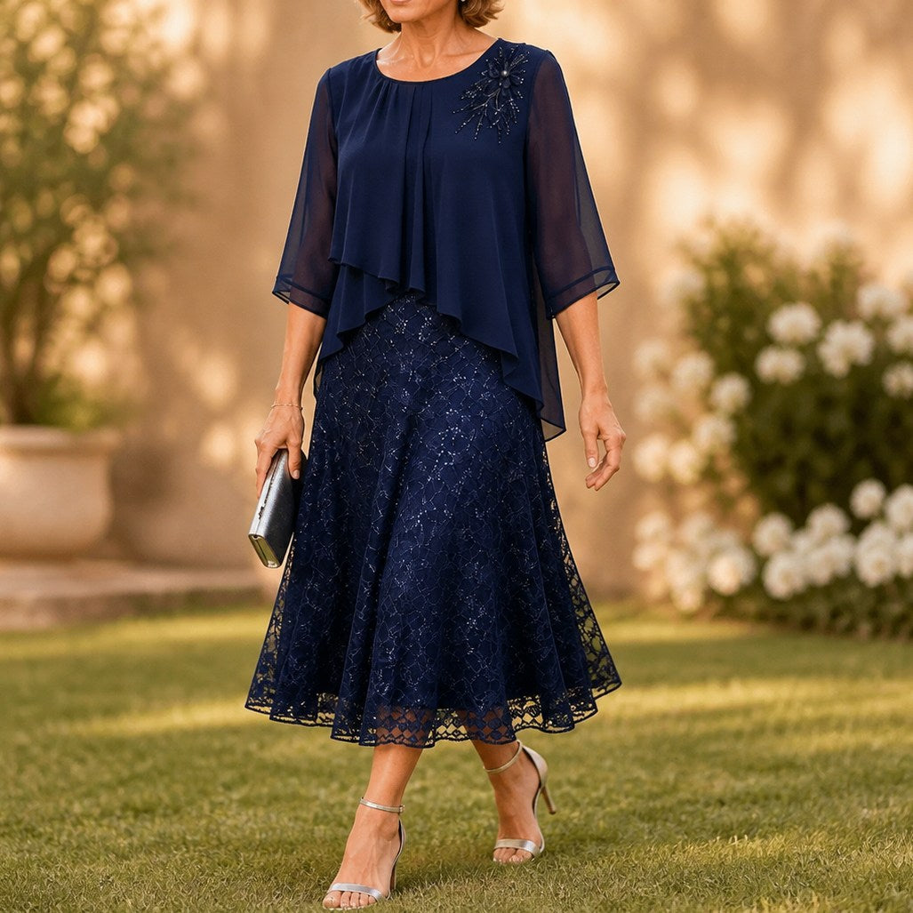 Chiffon Pleated Tiered Midi Dress