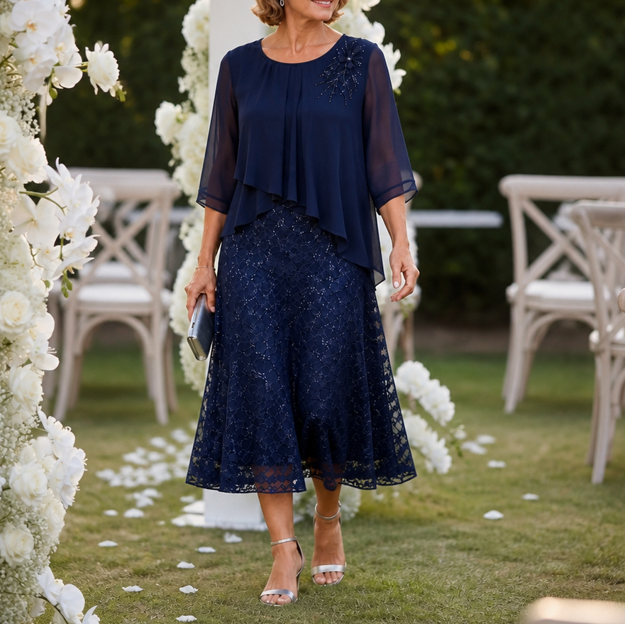Chiffon Pleated Tiered Midi Dress