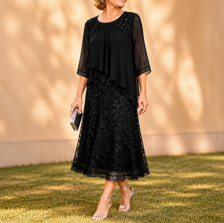 Chiffon Pleated Tiered Midi Dress