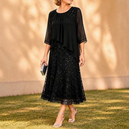 Chiffon Pleated Tiered Midi Dress