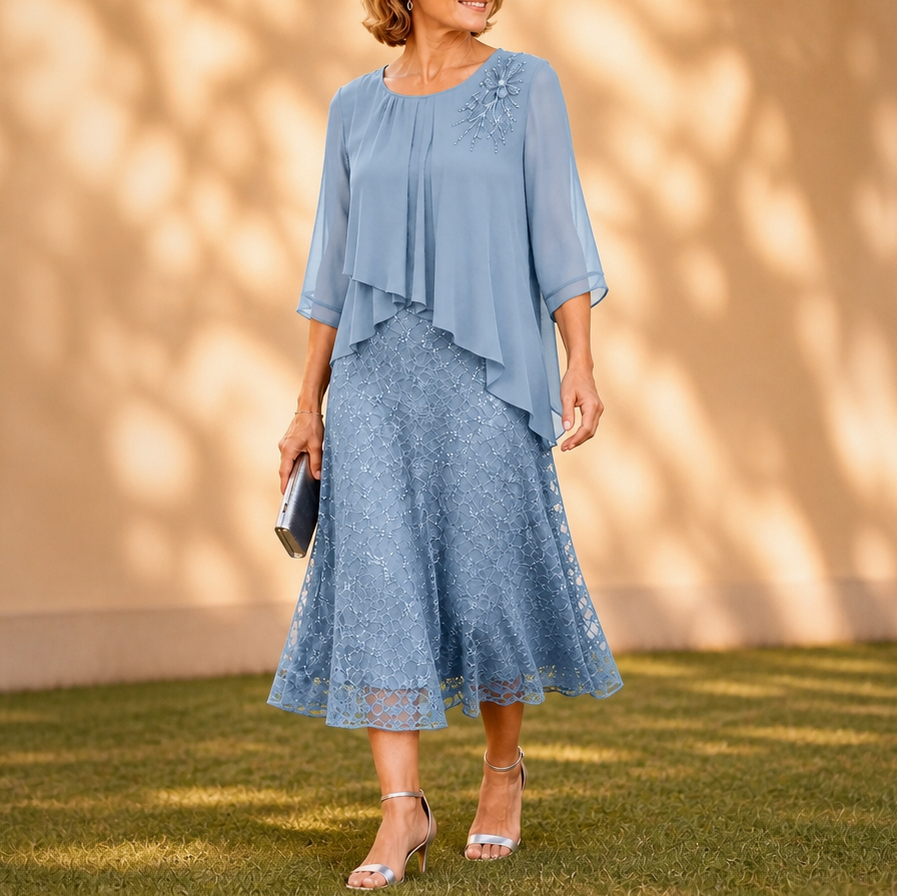 Chiffon Pleated Tiered Midi Dress