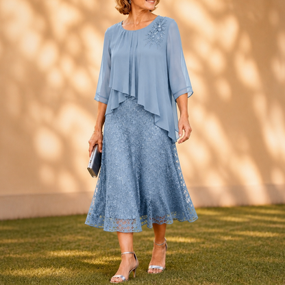 Chiffon Pleated Tiered Midi Dress