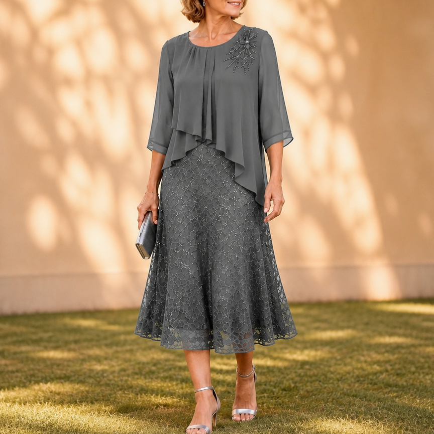 Chiffon Pleated Tiered Midi Dress