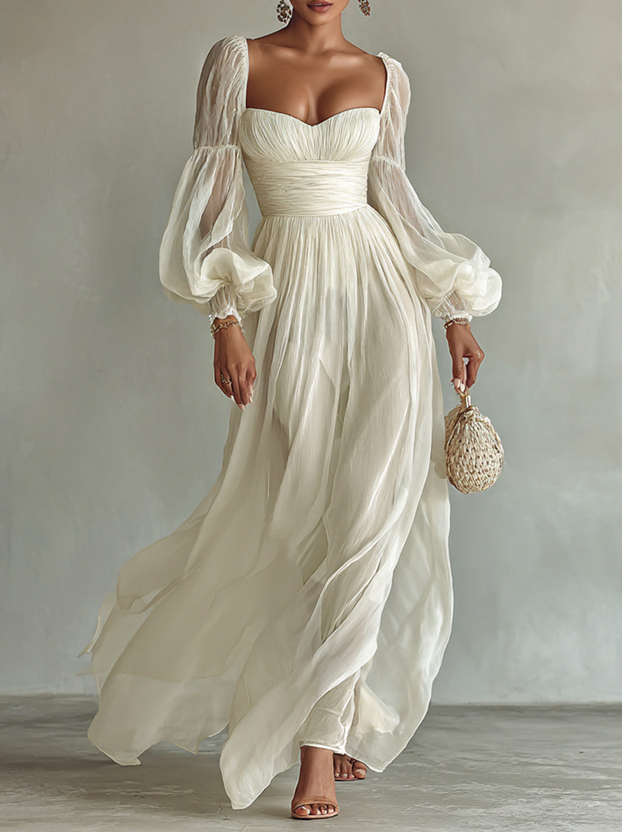 Chiffon Puff Sleeve Maxi Dress