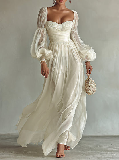 Chiffon Puff Sleeve Maxi Dress