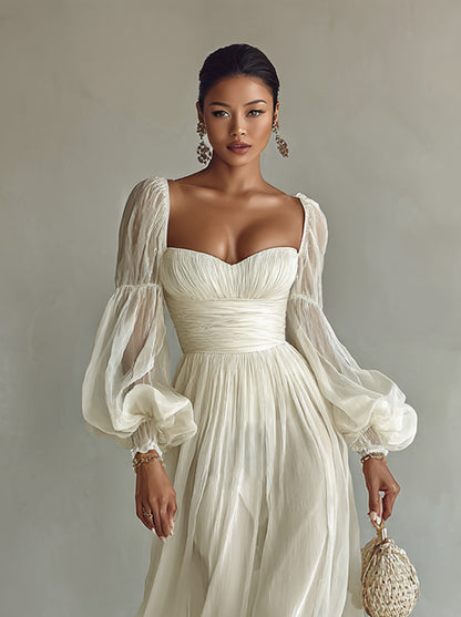 Chiffon Puff Sleeve Maxi Dress