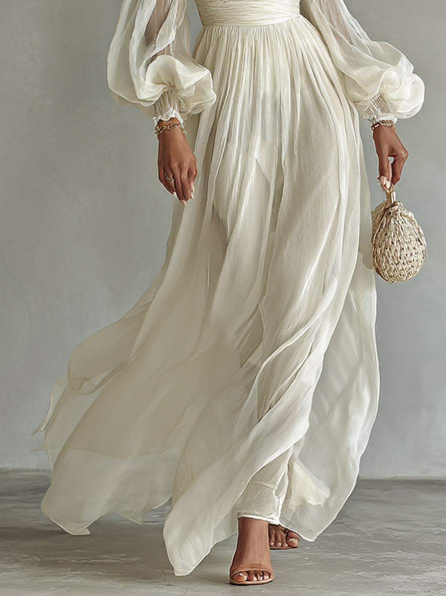 Chiffon Puff Sleeve Maxi Dress