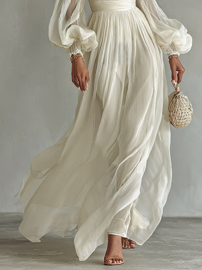 Chiffon Puff Sleeve Maxi Dress