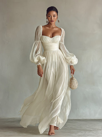 Chiffon Puff Sleeve Maxi Dress