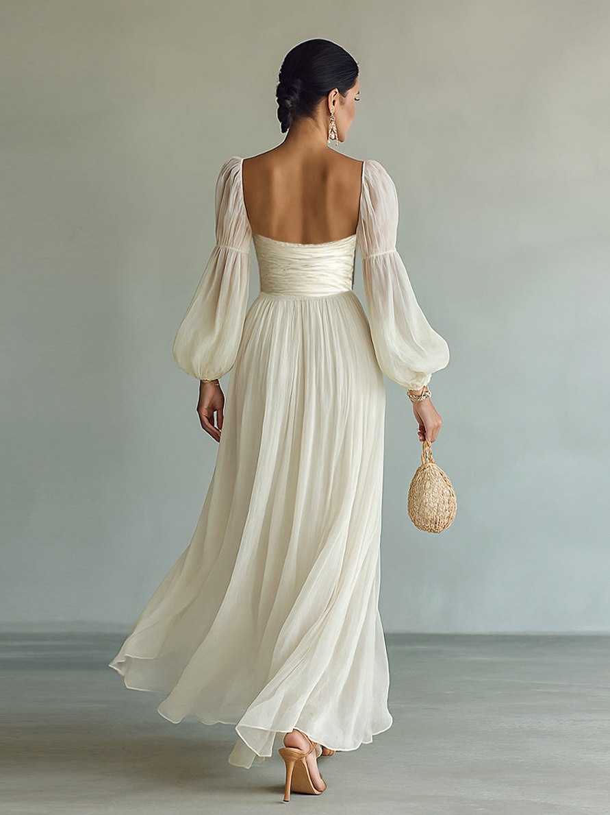 Chiffon Puff Sleeve Maxi Dress