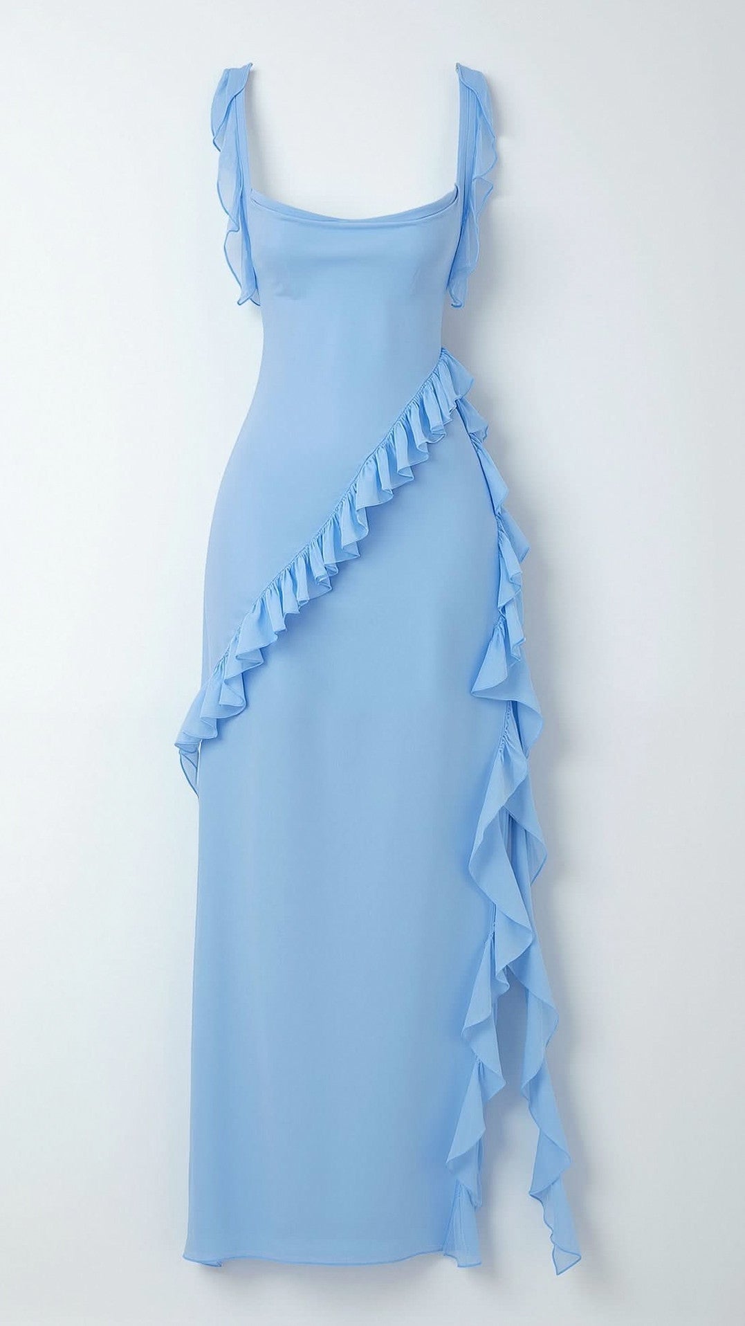 Chiffon Ruffle High Slit Maxi Dress
