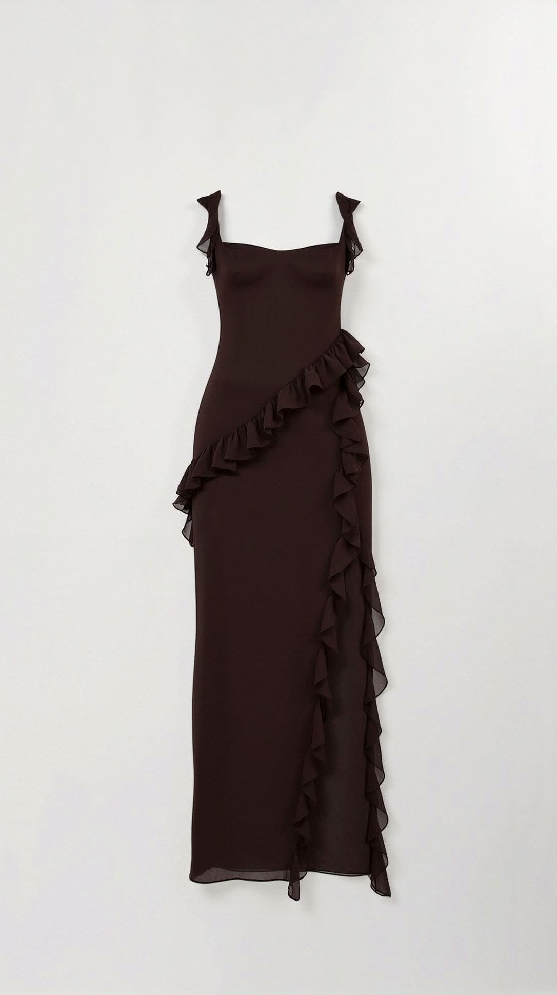 Chiffon Ruffle High Slit Maxi Dress