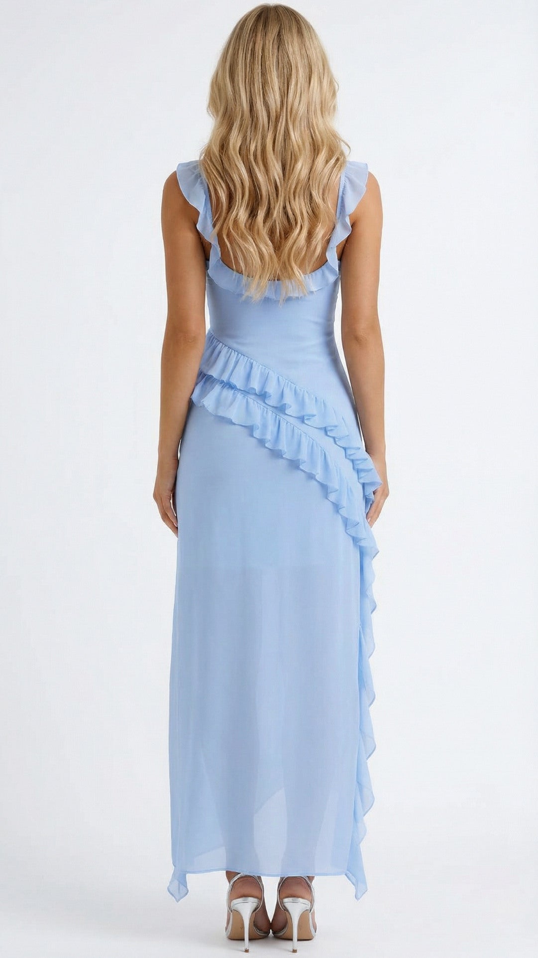 Chiffon Ruffle High Slit Maxi Dress