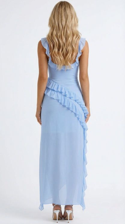 Chiffon Ruffle High Slit Maxi Dress