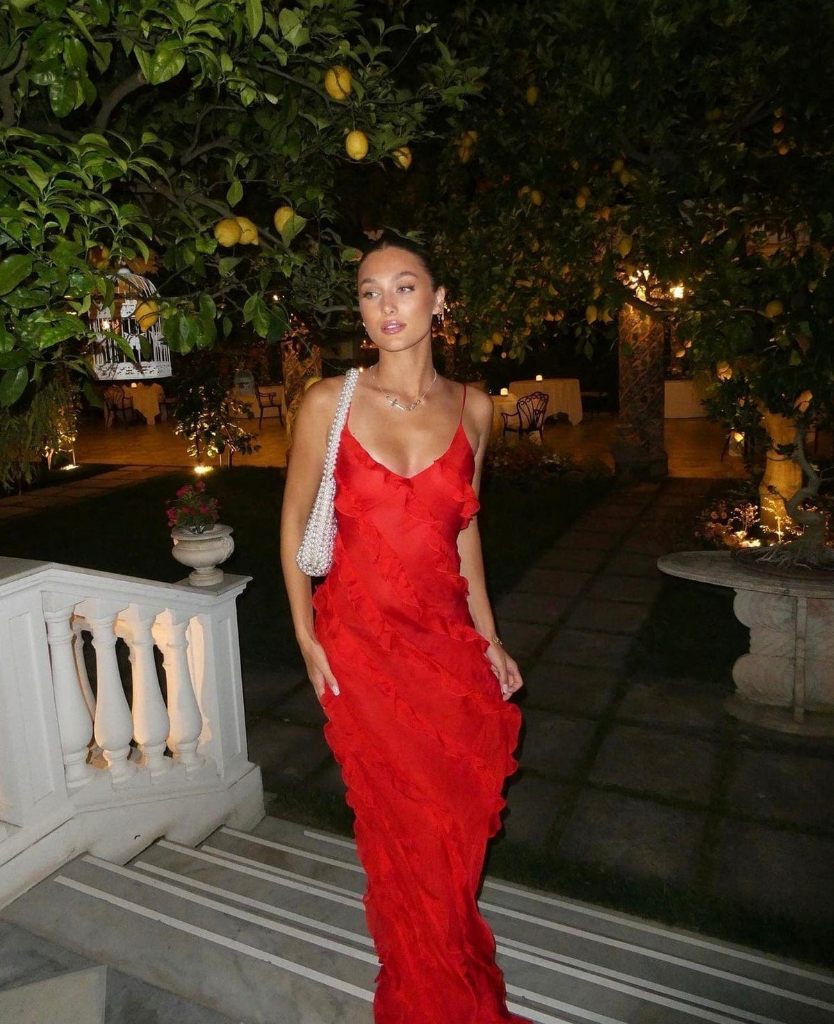 Chiffon Ruffle Slip Maxi Dress