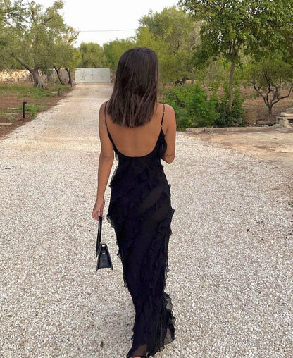 Chiffon Ruffle Slip Maxi Dress