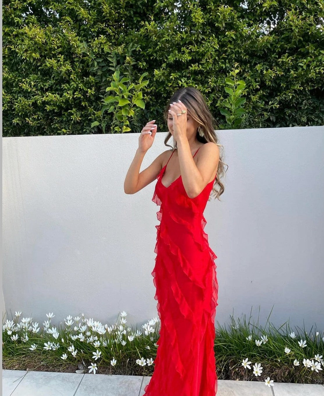 Chiffon Ruffle Slip Maxi Dress