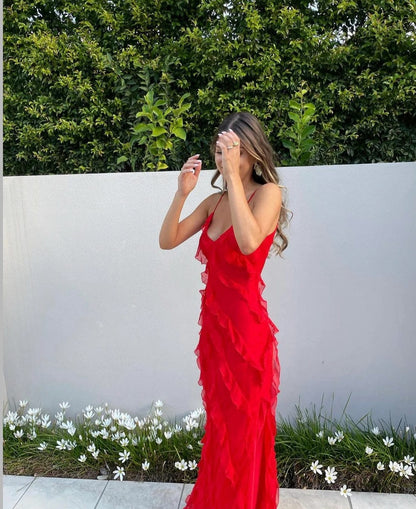 Chiffon Ruffle Slip Maxi Dress