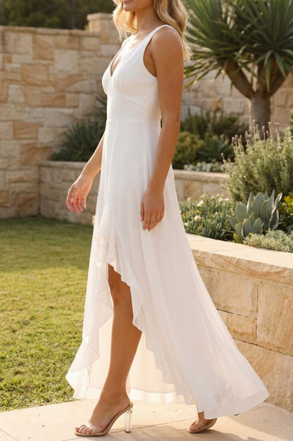 Chiffon Ruffle Slit Maxi Dress