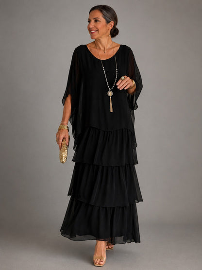 Chiffon Short Sleeve Tiered Maxi Dress