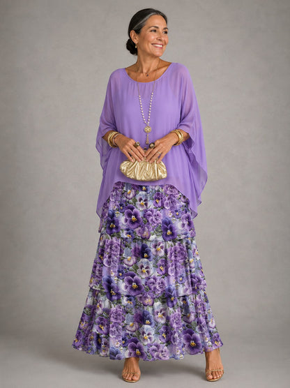 Chiffon Short Sleeve Tiered Maxi Dress