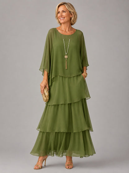 Chiffon Short Sleeve Tiered Maxi Dress