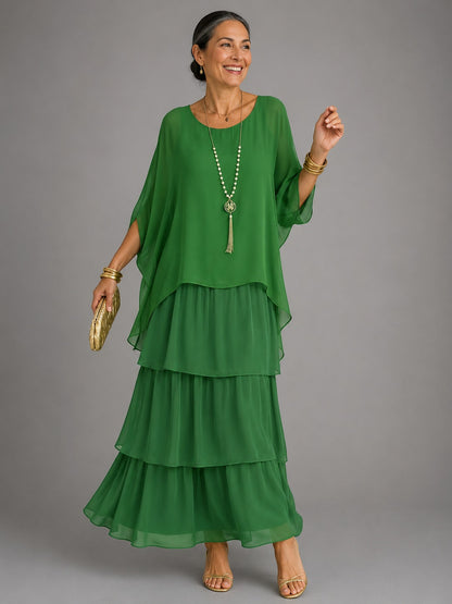 Chiffon Short Sleeve Tiered Maxi Dress